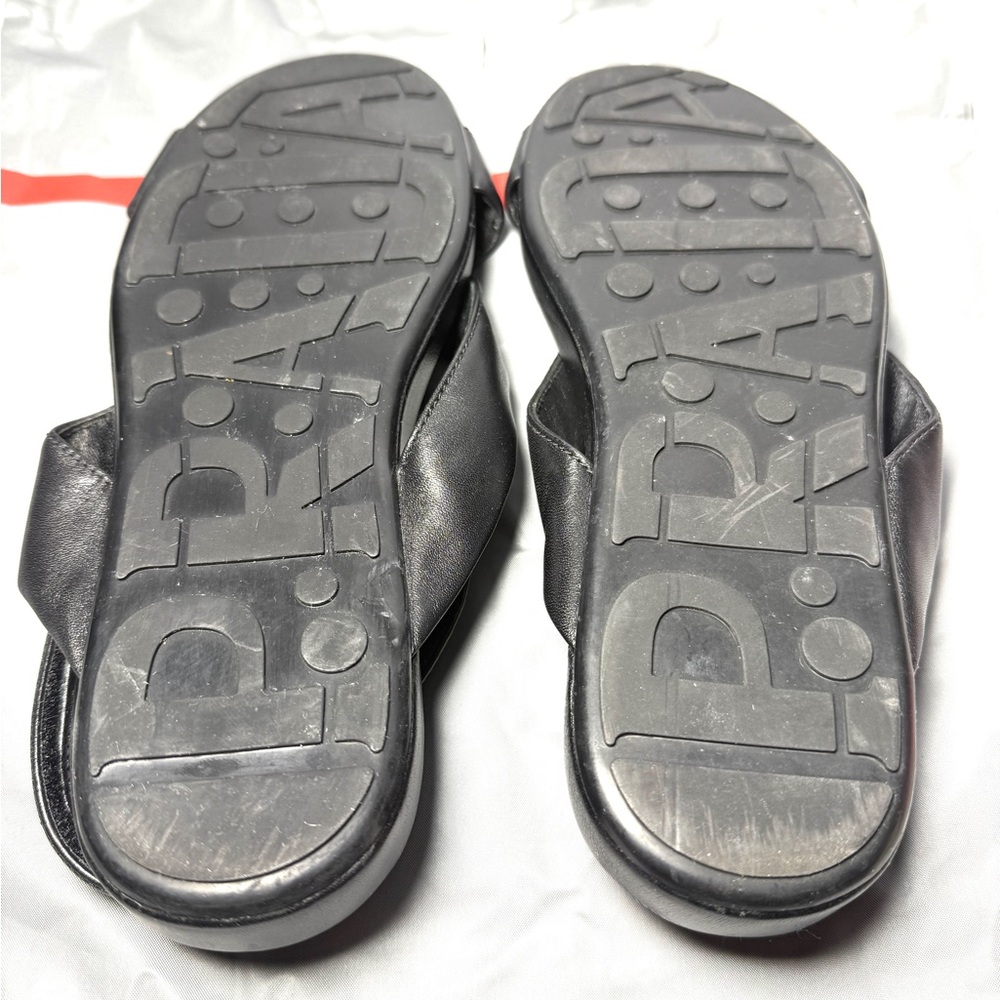 Prada  Velcro Fastening Black Criss Cross Leather Sandals. Size 7 - Picture 2 of 10